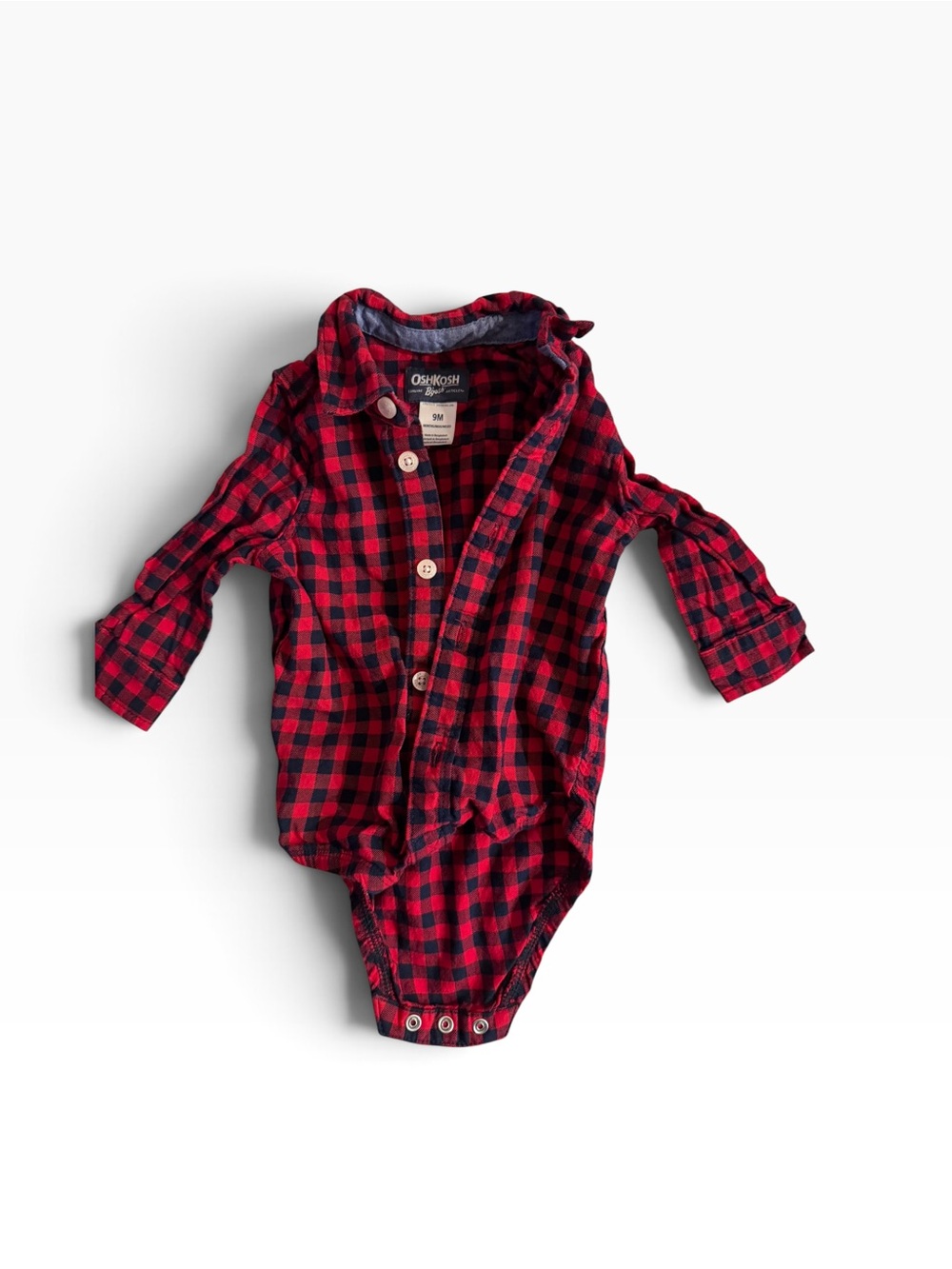 OshKosh B'gosh Red and Black Plaid Button-Up Onesie